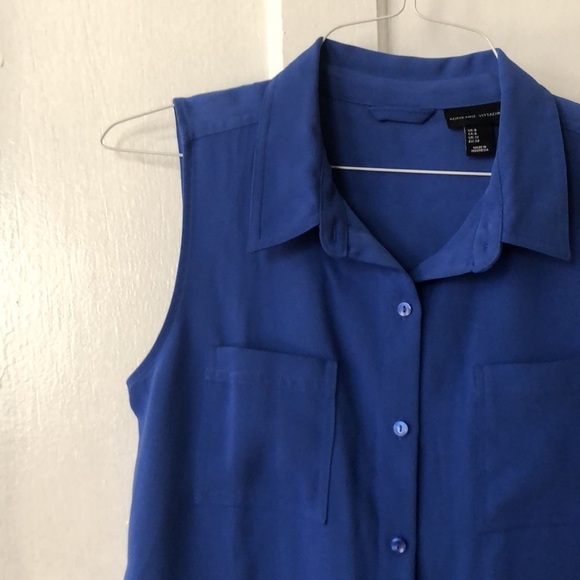 Adrienne Vittadini Royal Blue Sleeveless Button Front Shirt Knee Length Dress 8 - Picture 3 of 10